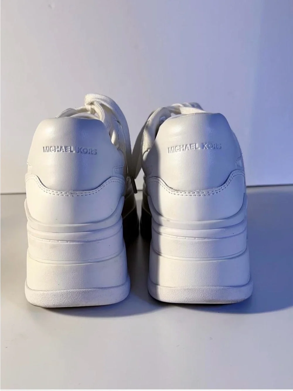 Michael Kors White Platform Lace-Up Sneakers with Woven Detail